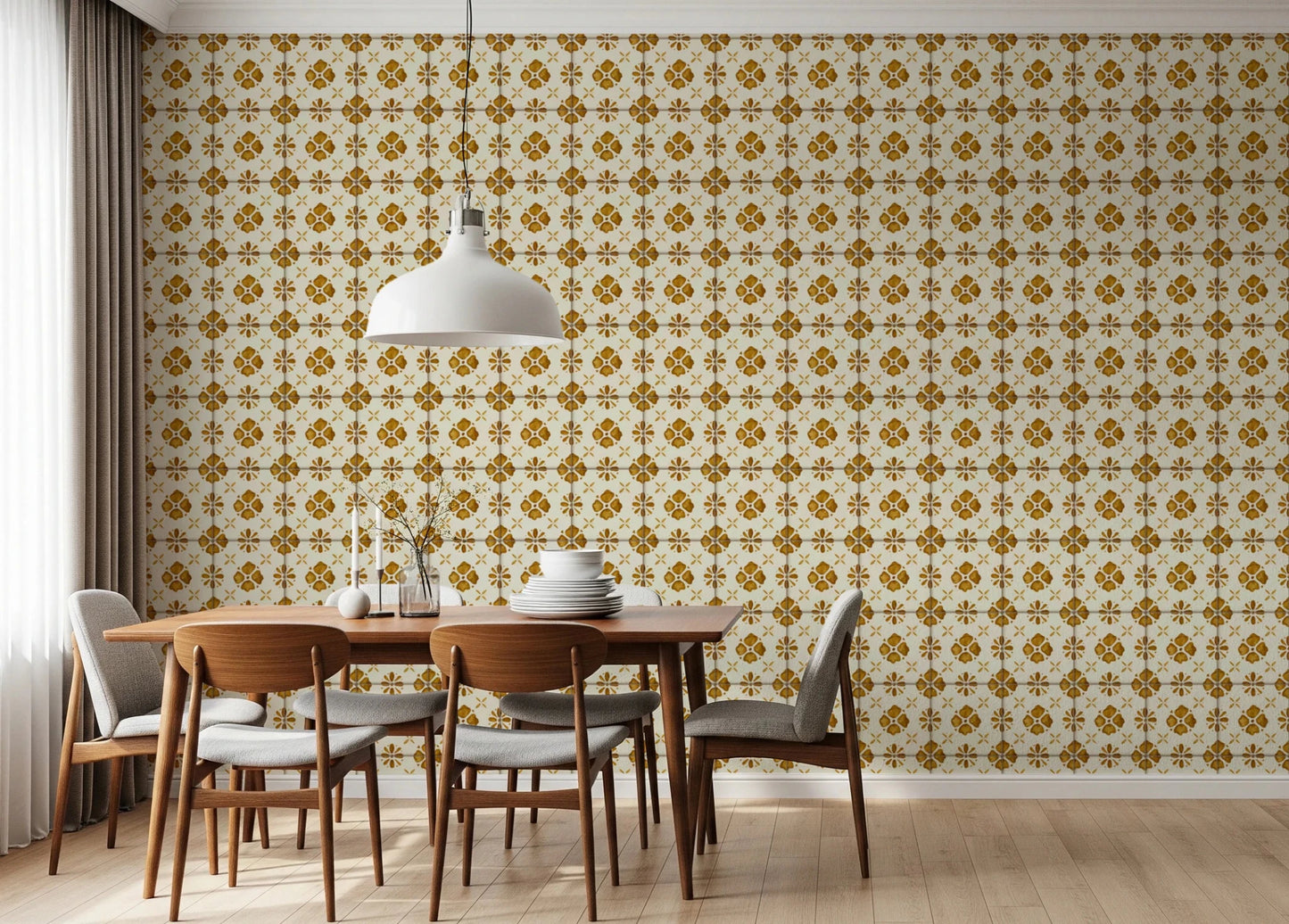 Farmhouse Classic Backsplash Gold Wallpaper⁠