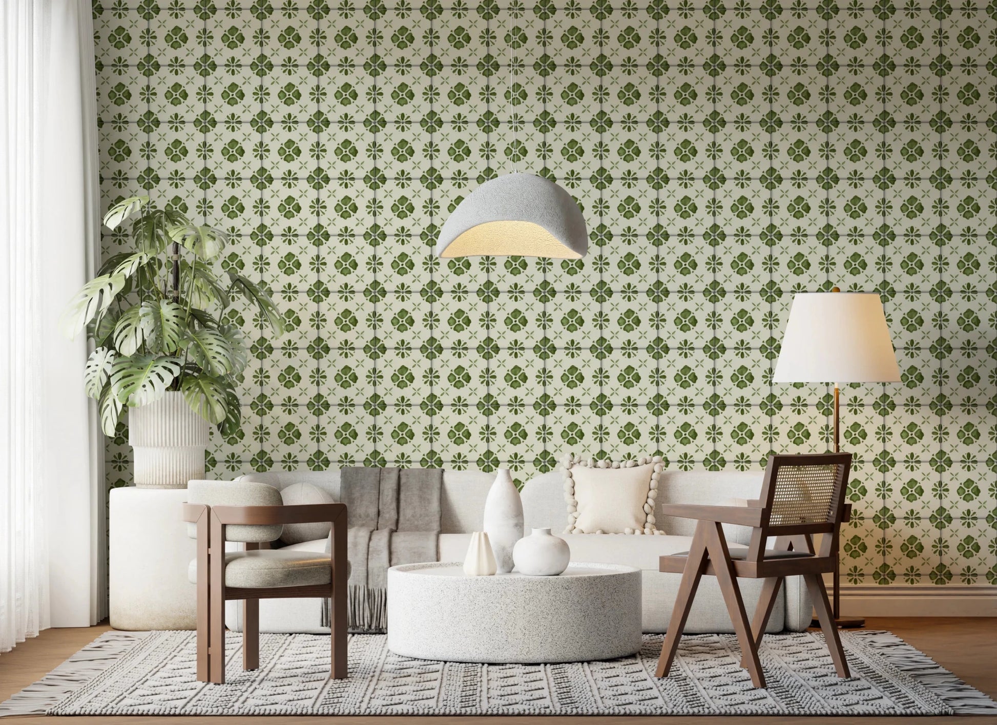 Farmhouse Classic Backsplash Olive Wallpaper⁠