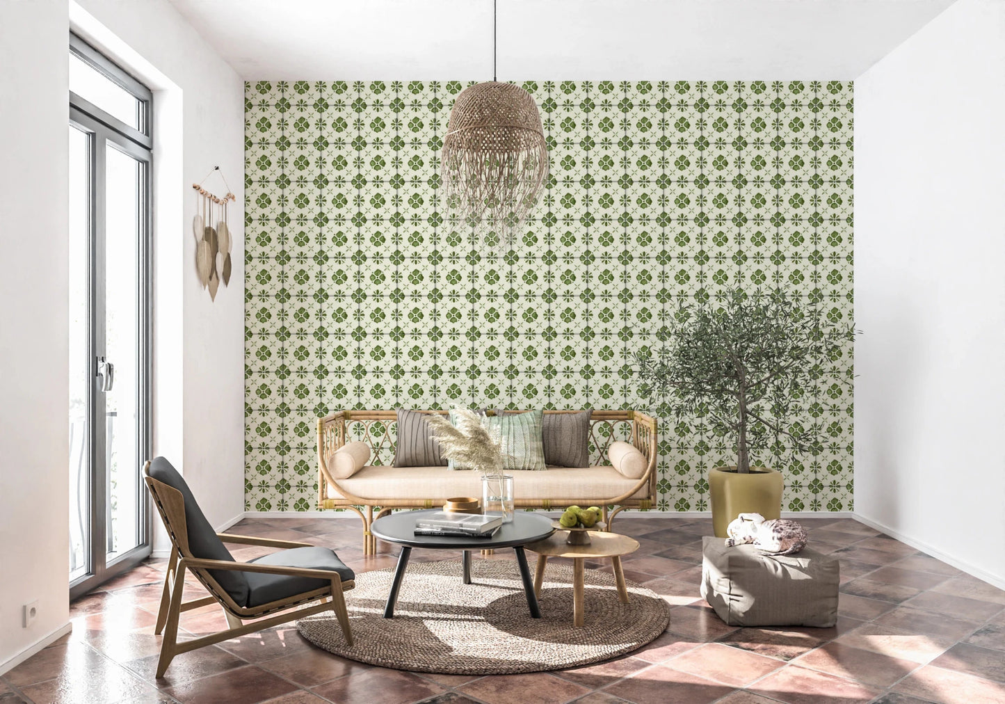 Farmhouse Classic Backsplash Olive Wallpaper⁠