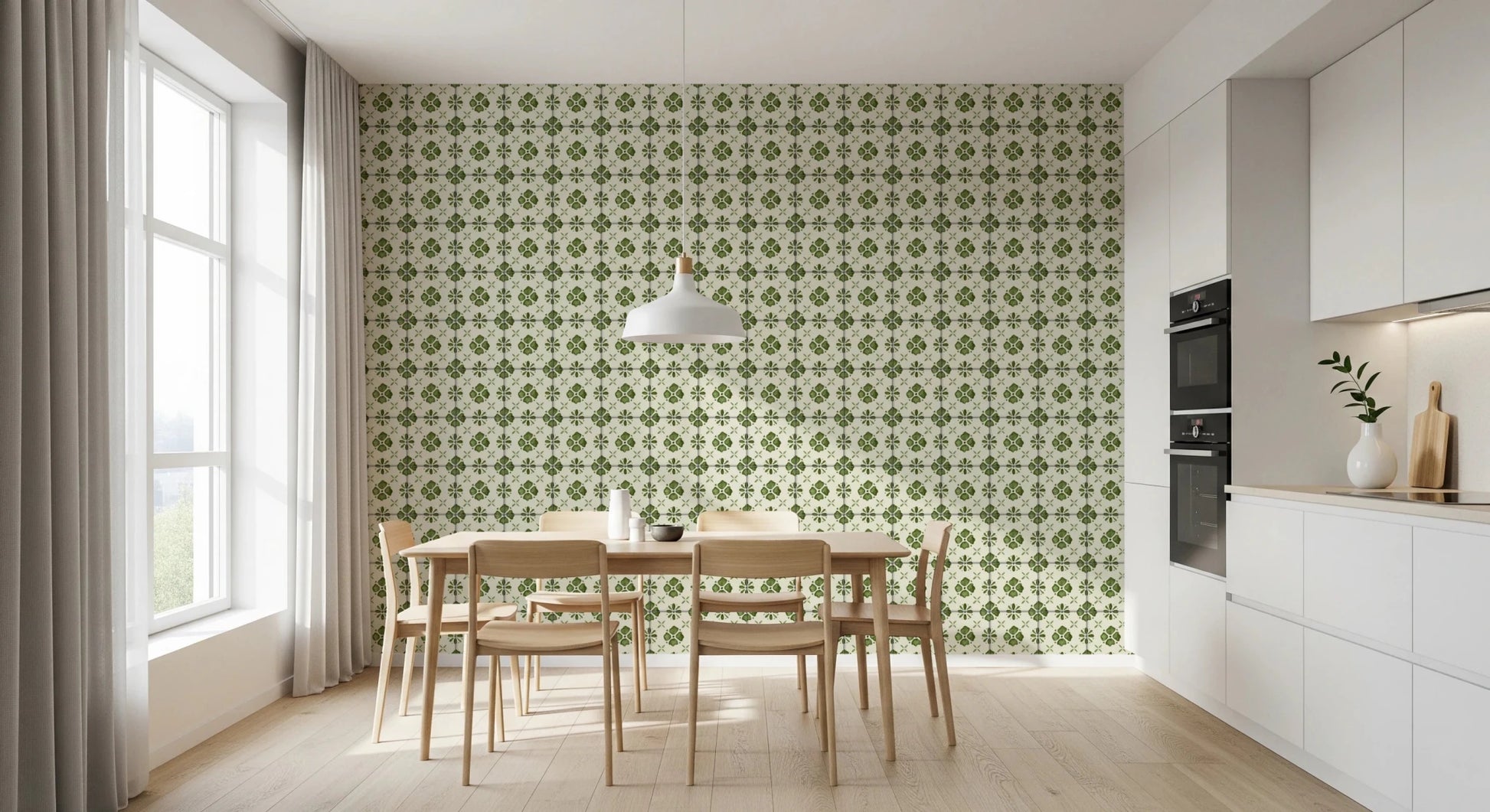 Farmhouse Classic Backsplash Olive Wallpaper⁠