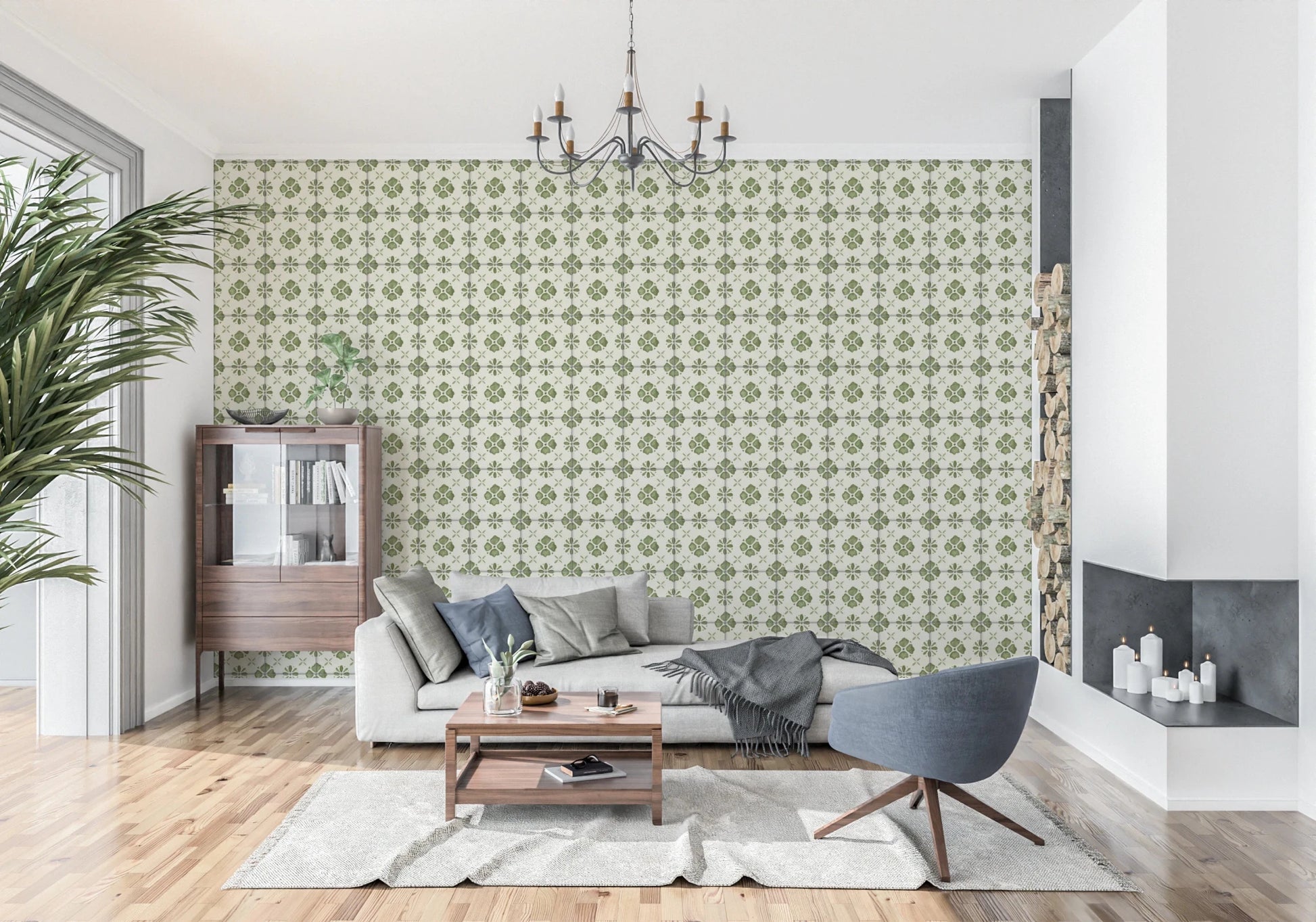 Farmhouse Classic Backsplash Olive Wallpaper⁠