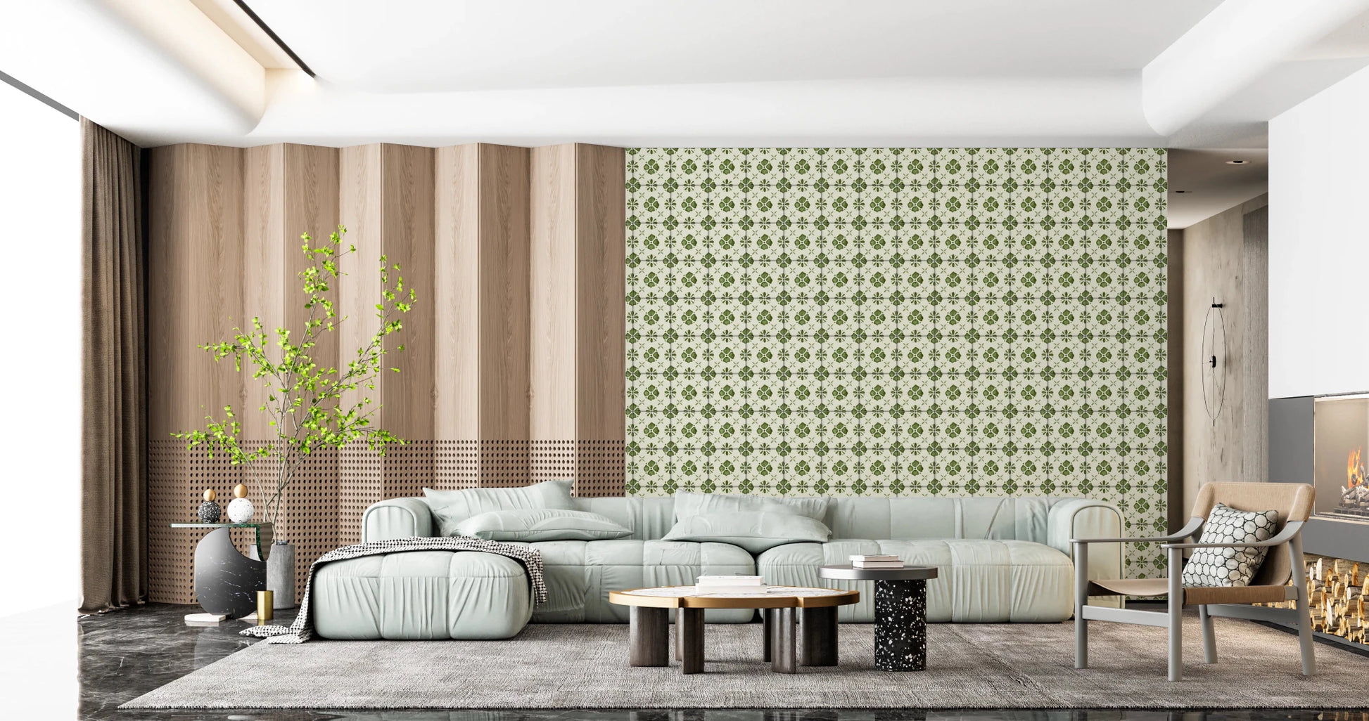 Farmhouse Classic Backsplash Olive Wallpaper⁠