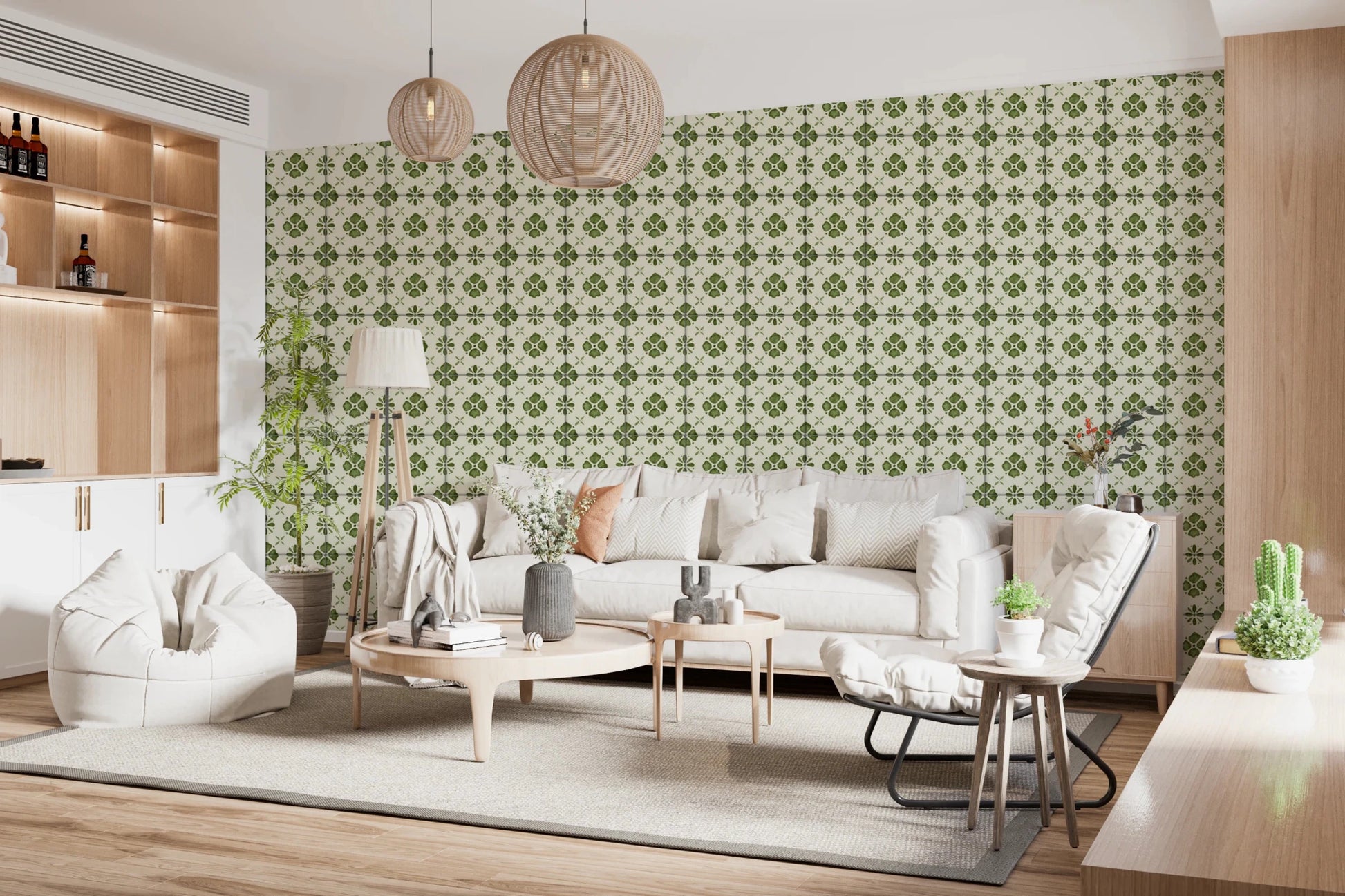 Farmhouse Classic Backsplash Olive Wallpaper⁠