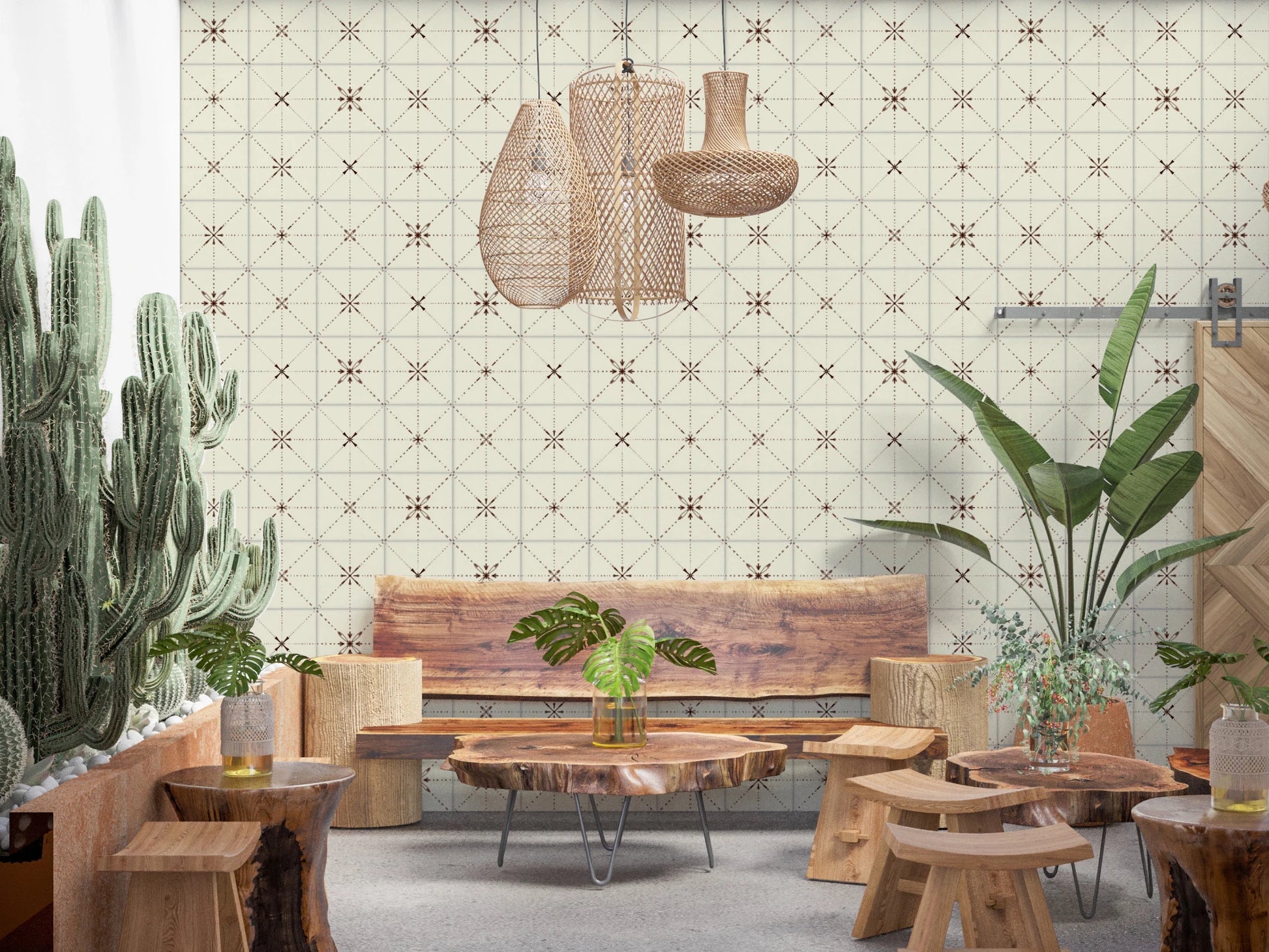 Farmhouse Delicate Backsplash Choco Wallpaper⁠