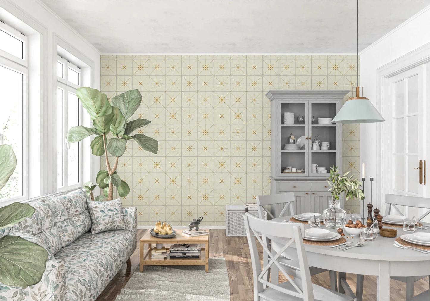 Farmhouse Delicate Backsplash Gold Wallpaper⁠