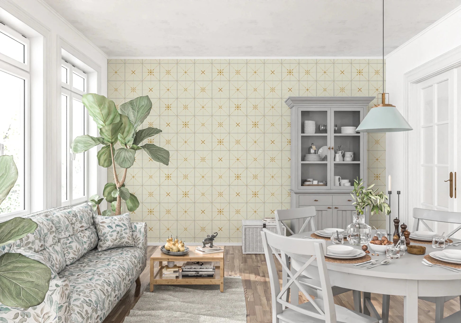 Farmhouse Delicate Backsplash Gold Wallpaper⁠