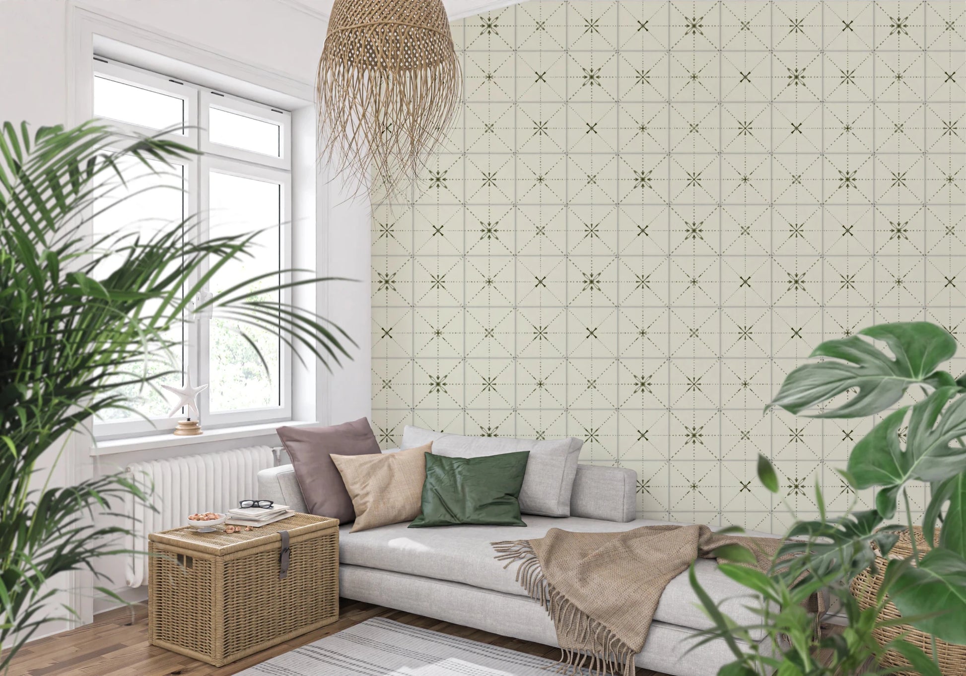 Farmhouse Delicate Backsplash Olive Wallpaper⁠