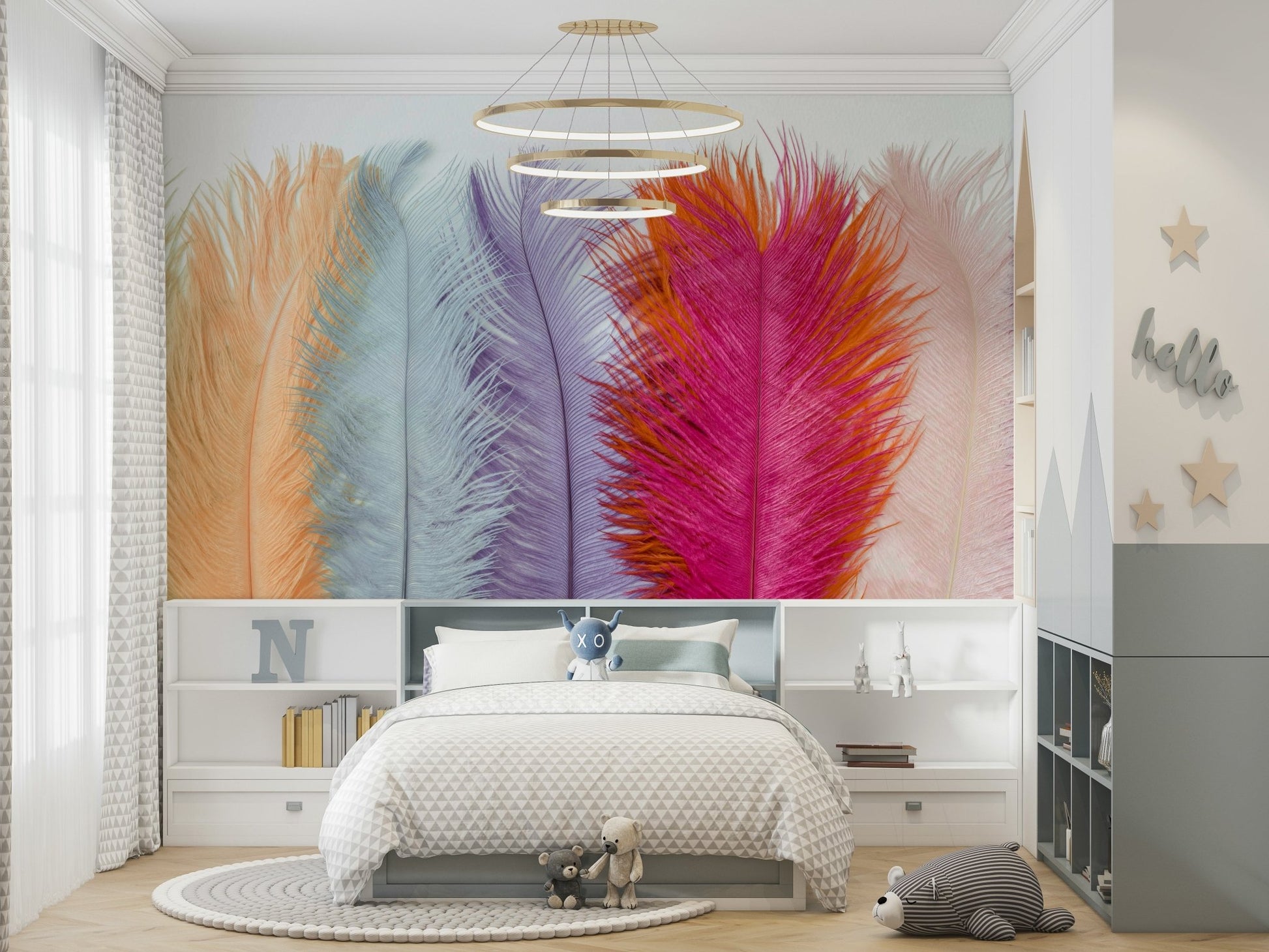 Pastel feather wallpaper mural bringing softness to rooms

