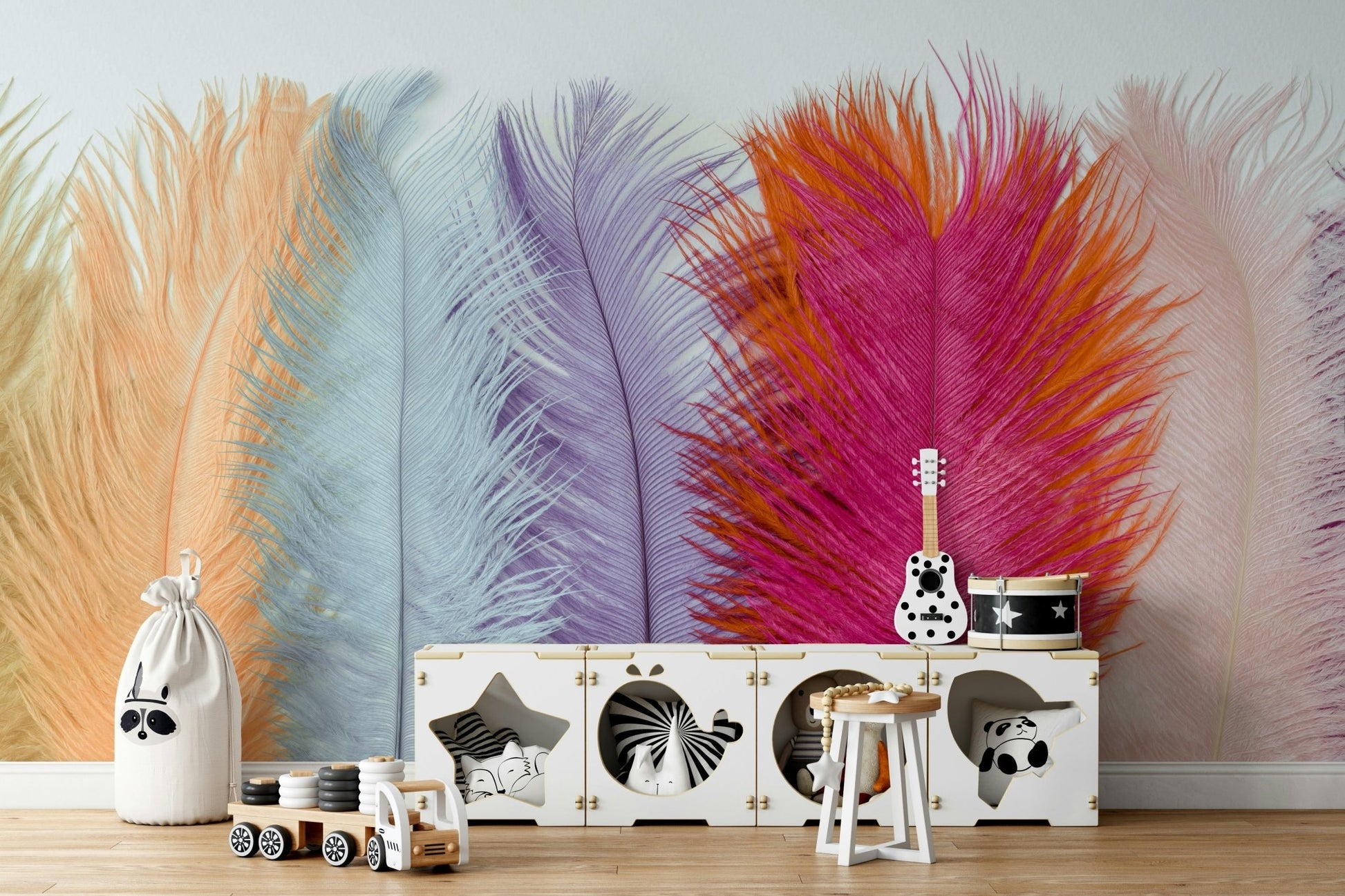 Feathers of Pastel Wall Mural with colorful soft feathers

