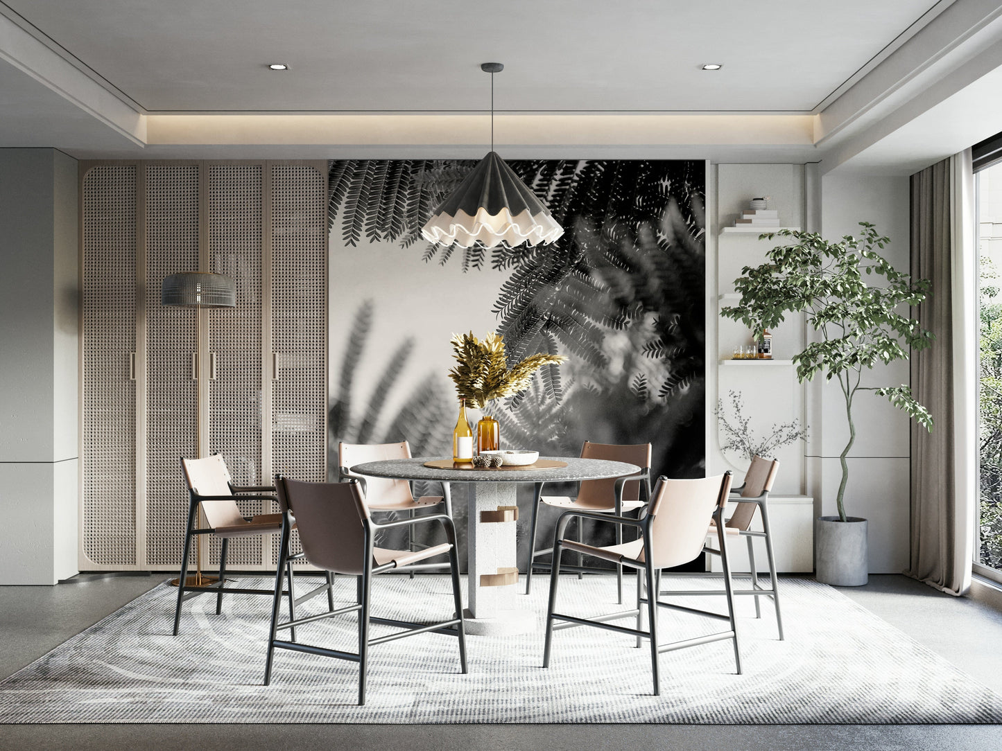 A beautiful geometric pattern wallpaper mural for a modern room.

