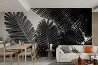 A graceful subtle geometric wall mural in cool, natural tones.

