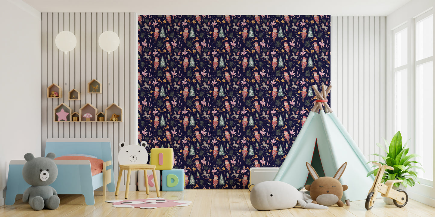 Festive kids wallpaper with holiday dolls
