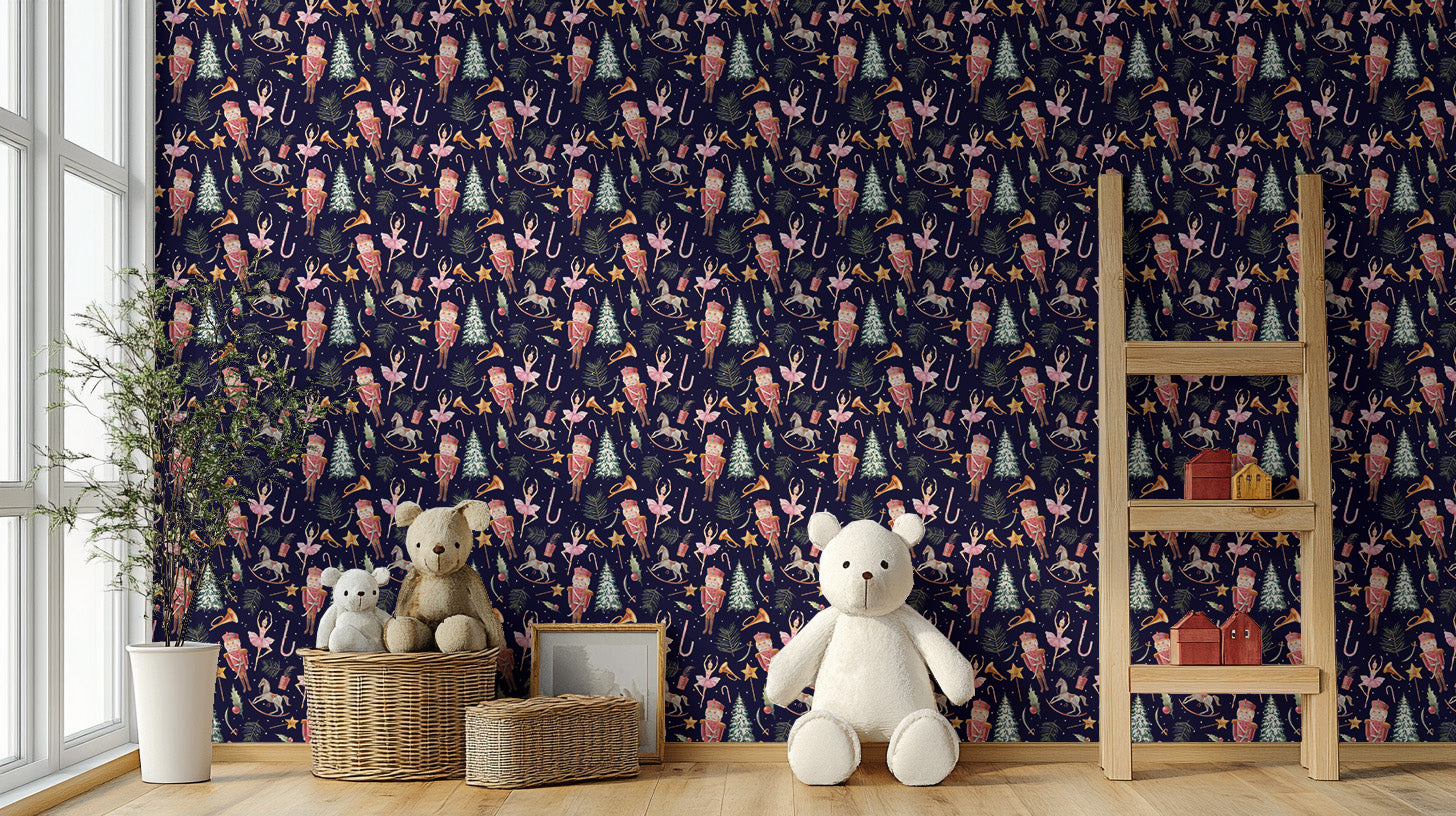 Christmas-themed dancing doll mural
