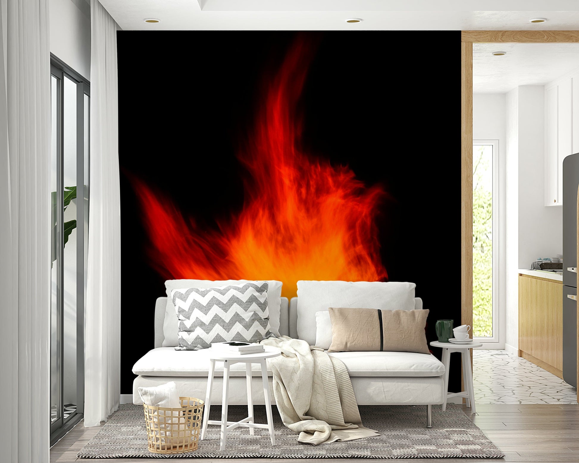 A graceful subtle light wall mural in warm, natural tones.

