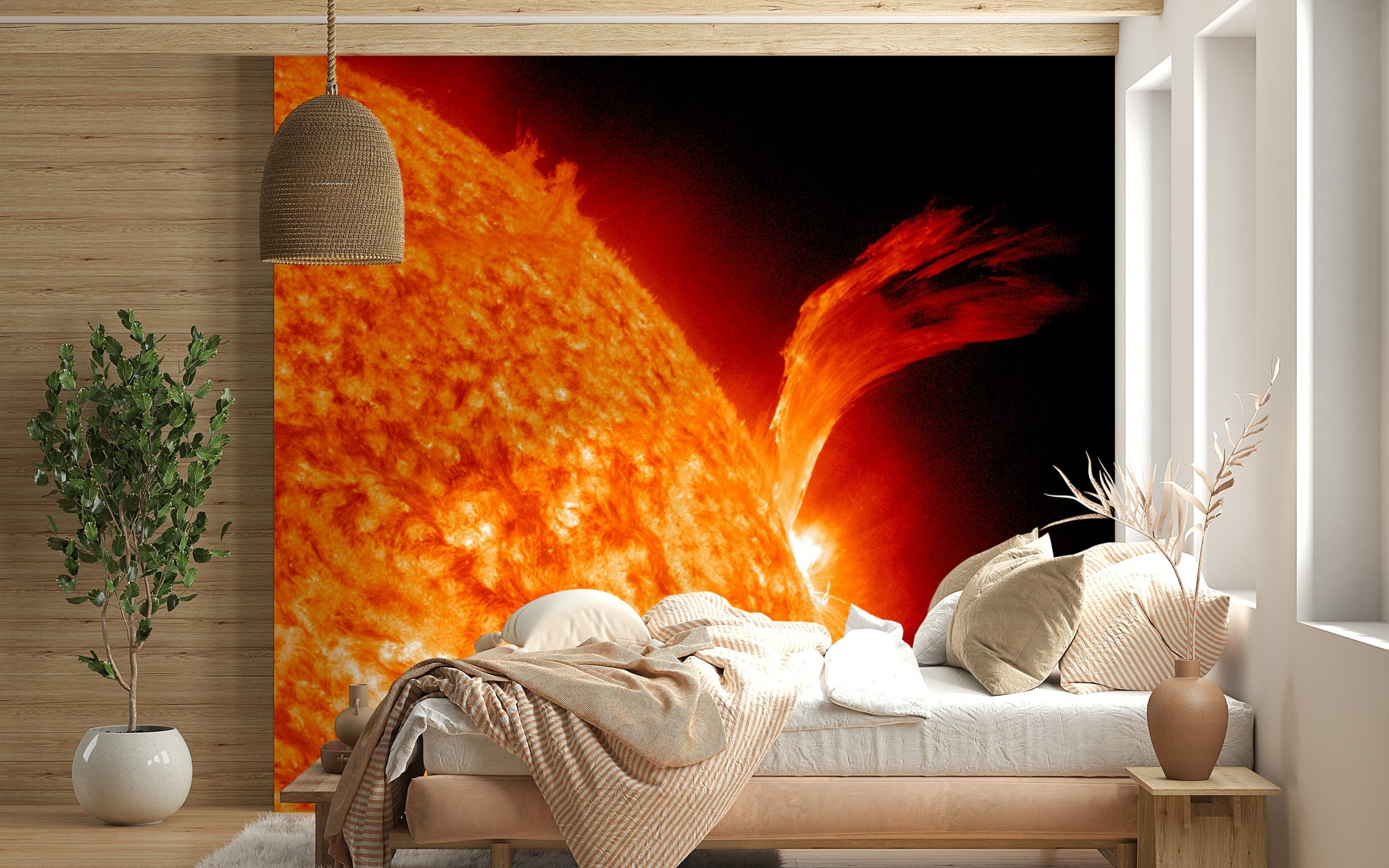 Sun-inspired wall decor with vivid orange hues