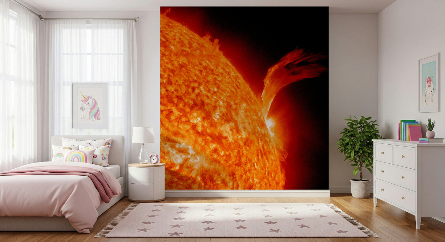 Sun’s Fury Wall Mural adding bold color to a city apartment
