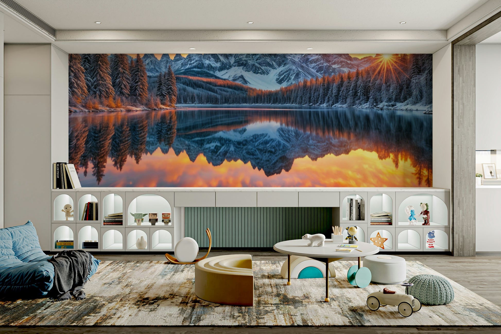 A high-quality print of a tranquil forest.

