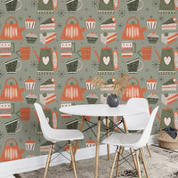 Retro green coffee wallpaper for cafes
