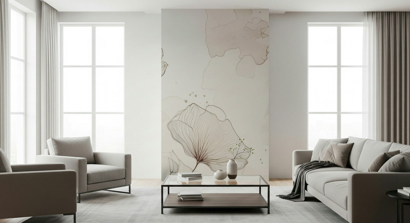 Fine Ink Wash Flowers Wall Mural