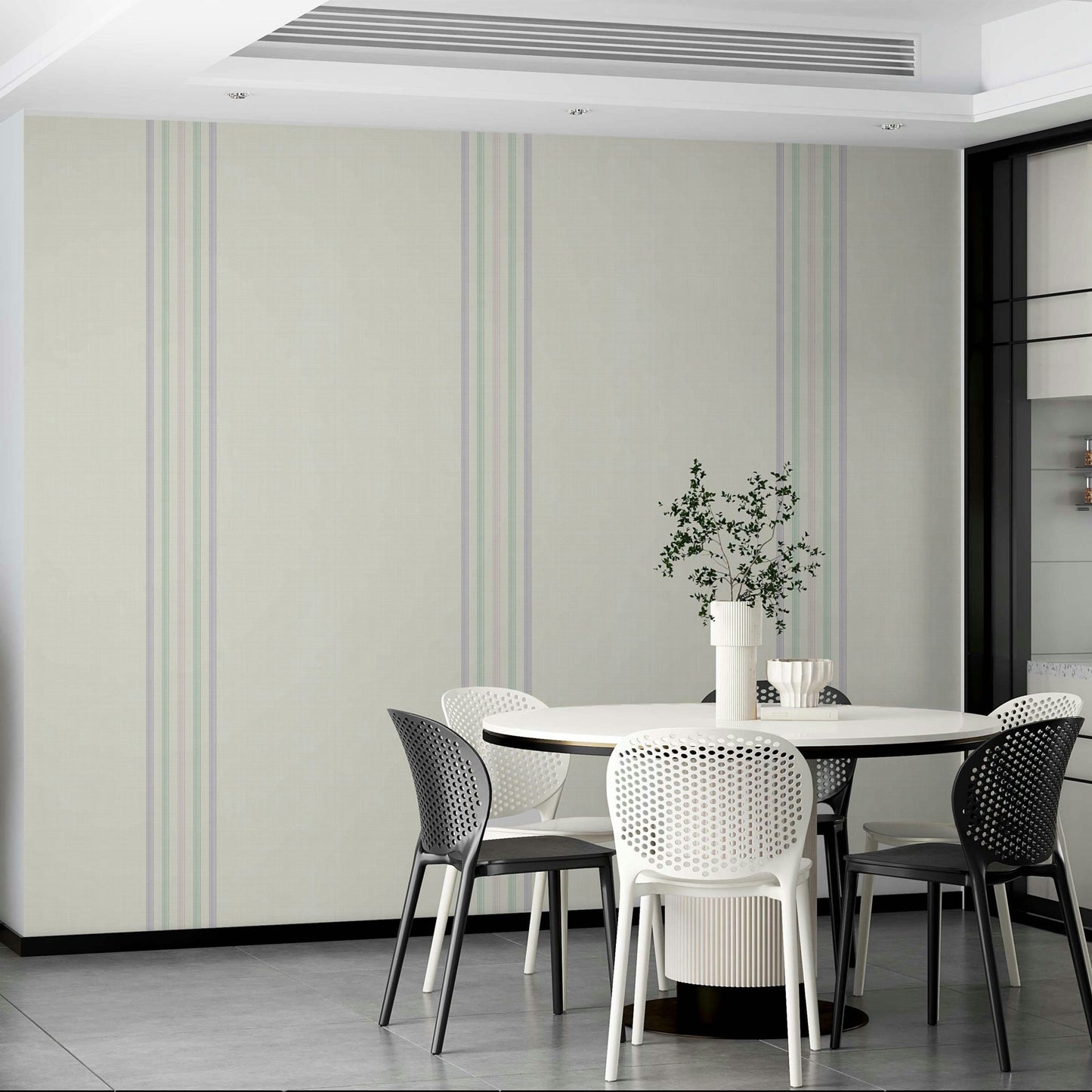 Fine stripe mural with playful pastel tones

