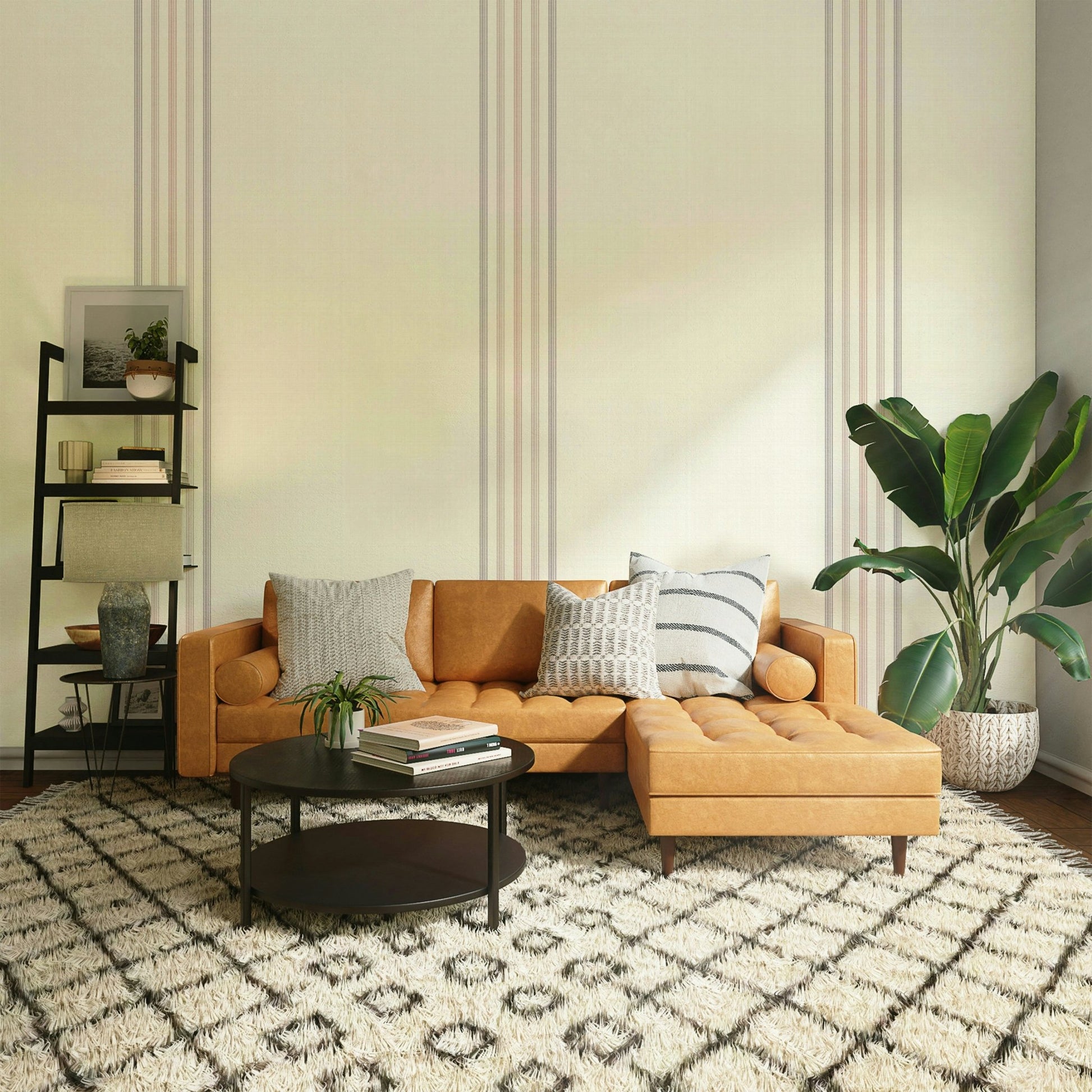 Soft blush and rose stripe wall design
