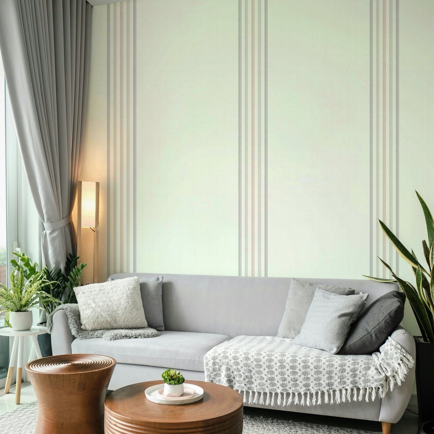 Delicate stripe mural for bedroom walls
