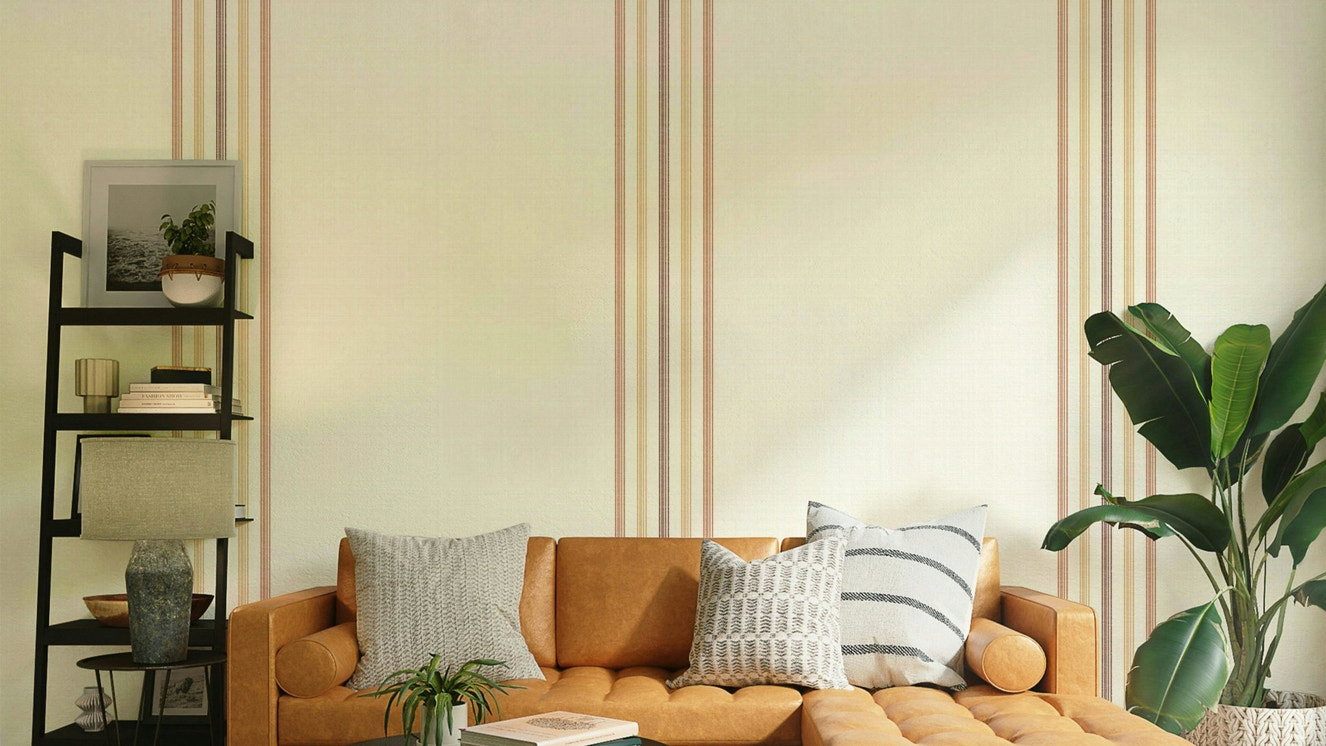 Muted stripe wallpaper in clay and sand
