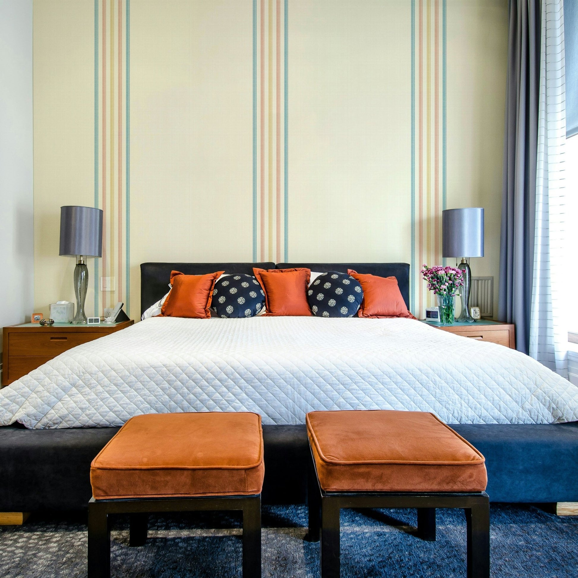 Pale yellow, blue, and beige stripe mural
