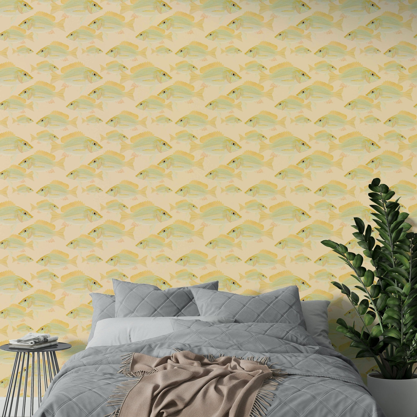 Minimalist fish wallpaper in aquatic color scheme

