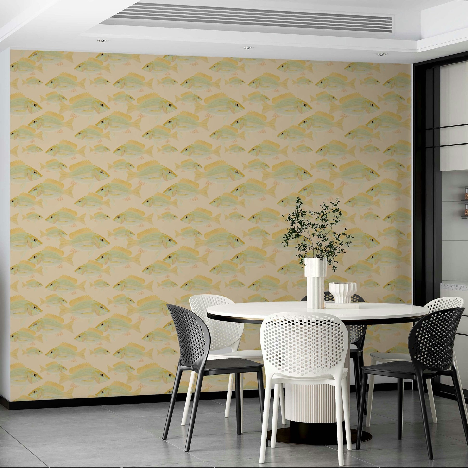 Playful underwater wall mural with fish repeat

