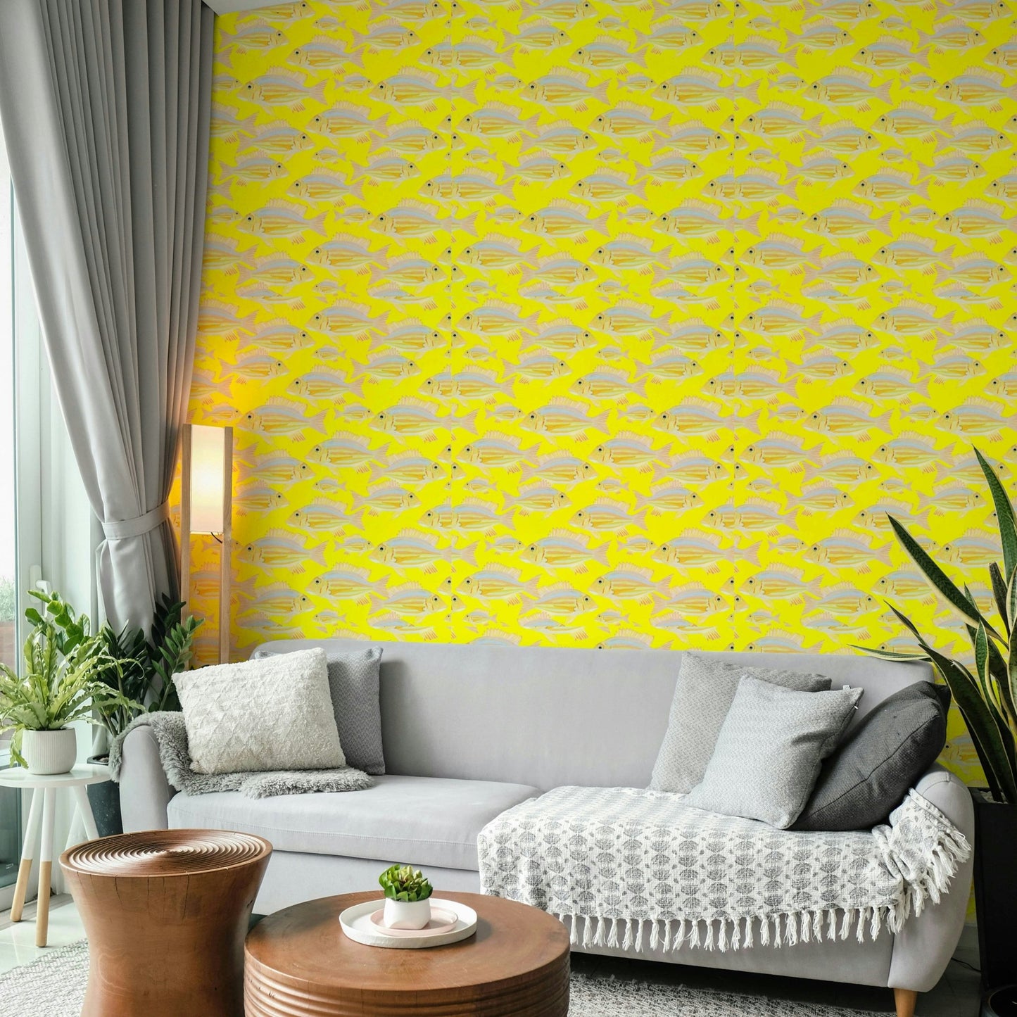 Coastal-inspired room styled with Fish Wallpaper

