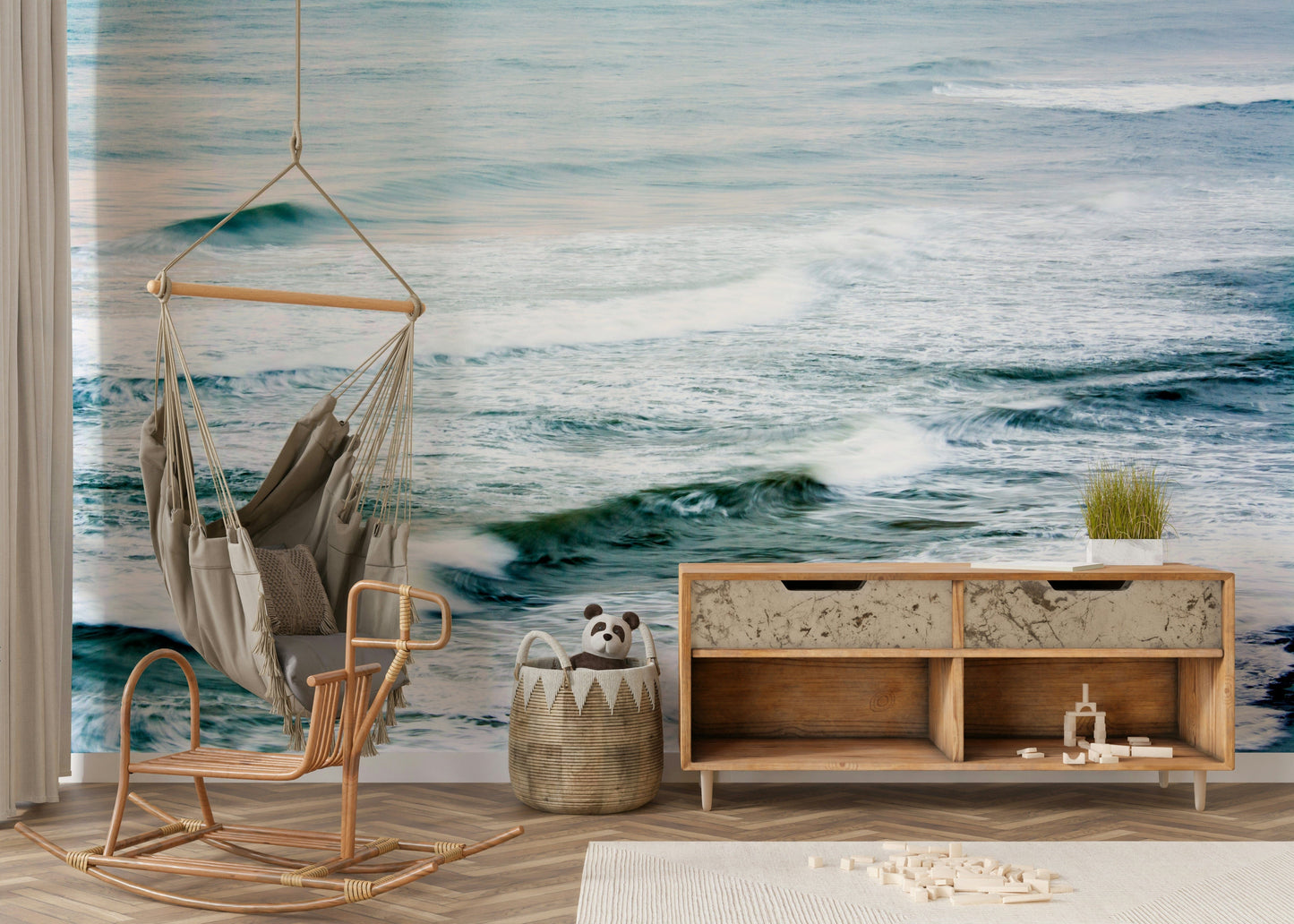 A beautiful nautical scene wall mural for a living room.

