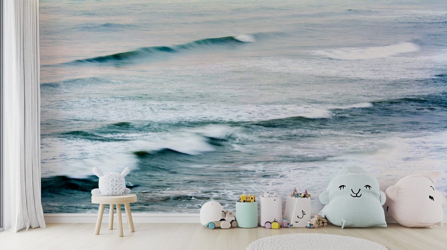 A beautiful nautical scene wall mural for a living room.


