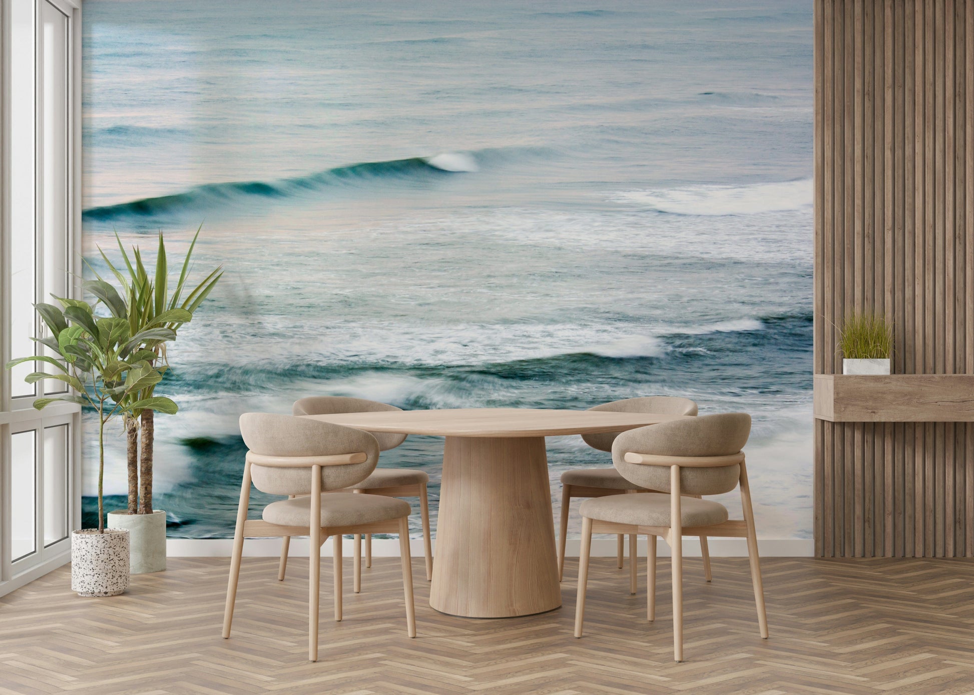 A serene coastal fishing wall mural for your decor.



