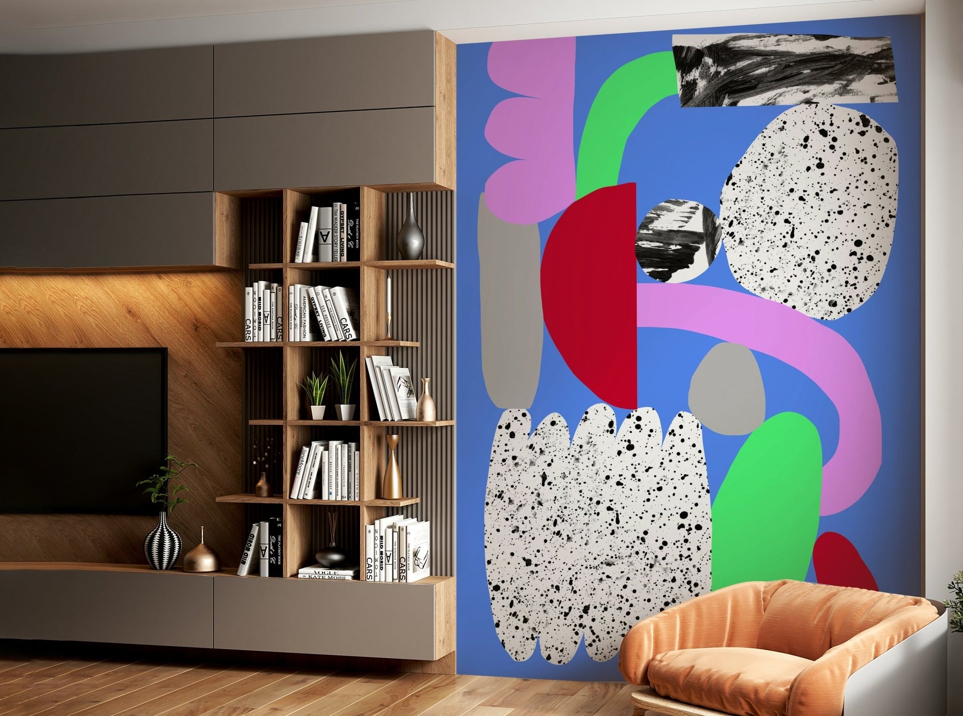 Elegant snowflake-inspired mural for a serene, minimalist look

