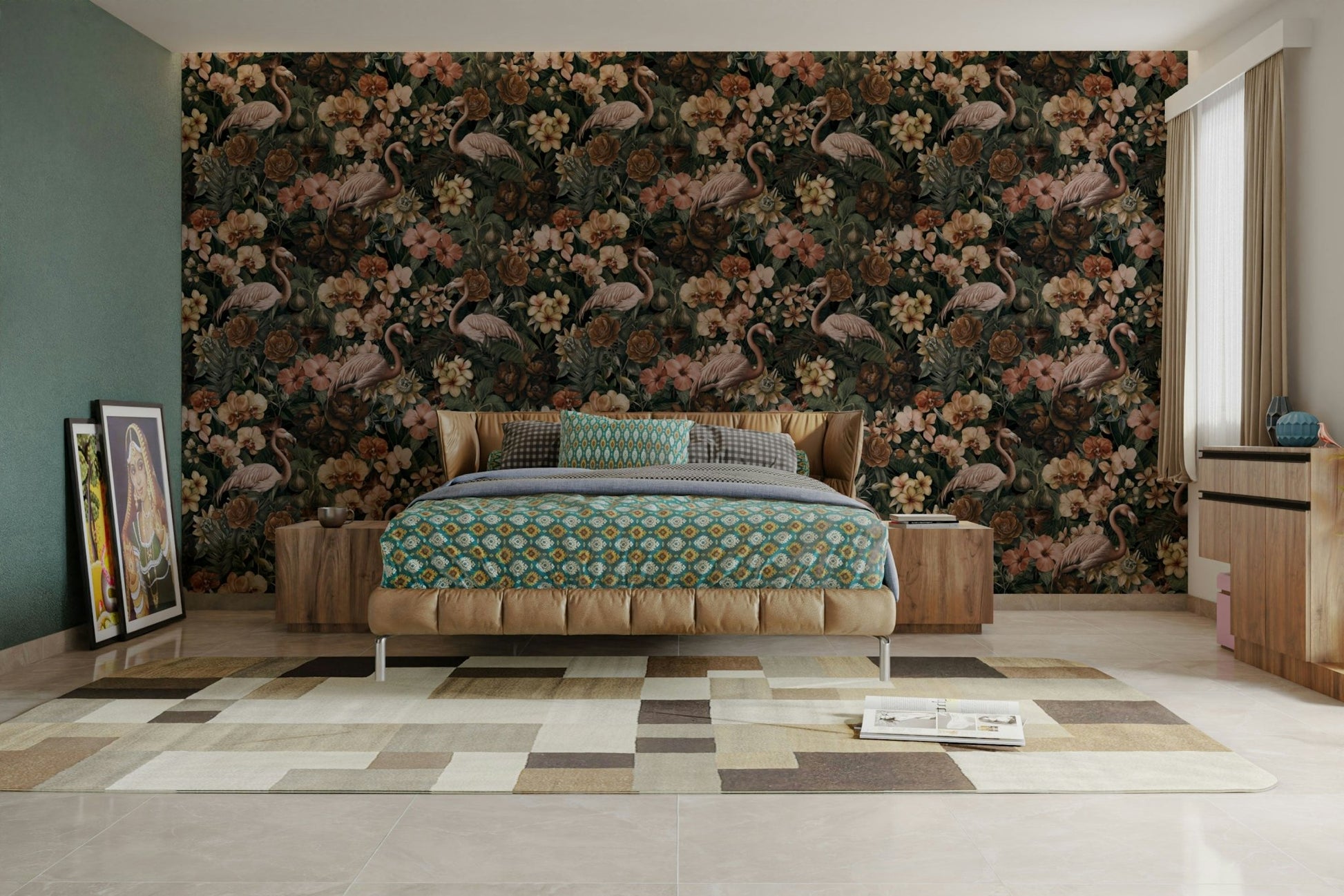 Nature-themed flamingo wallpaper

