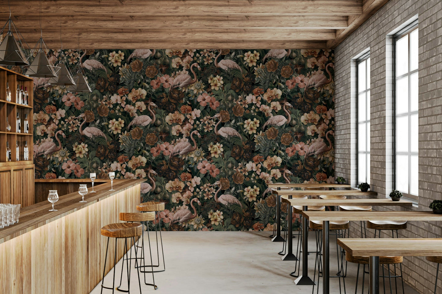 Botanical flamingo wallpaper

