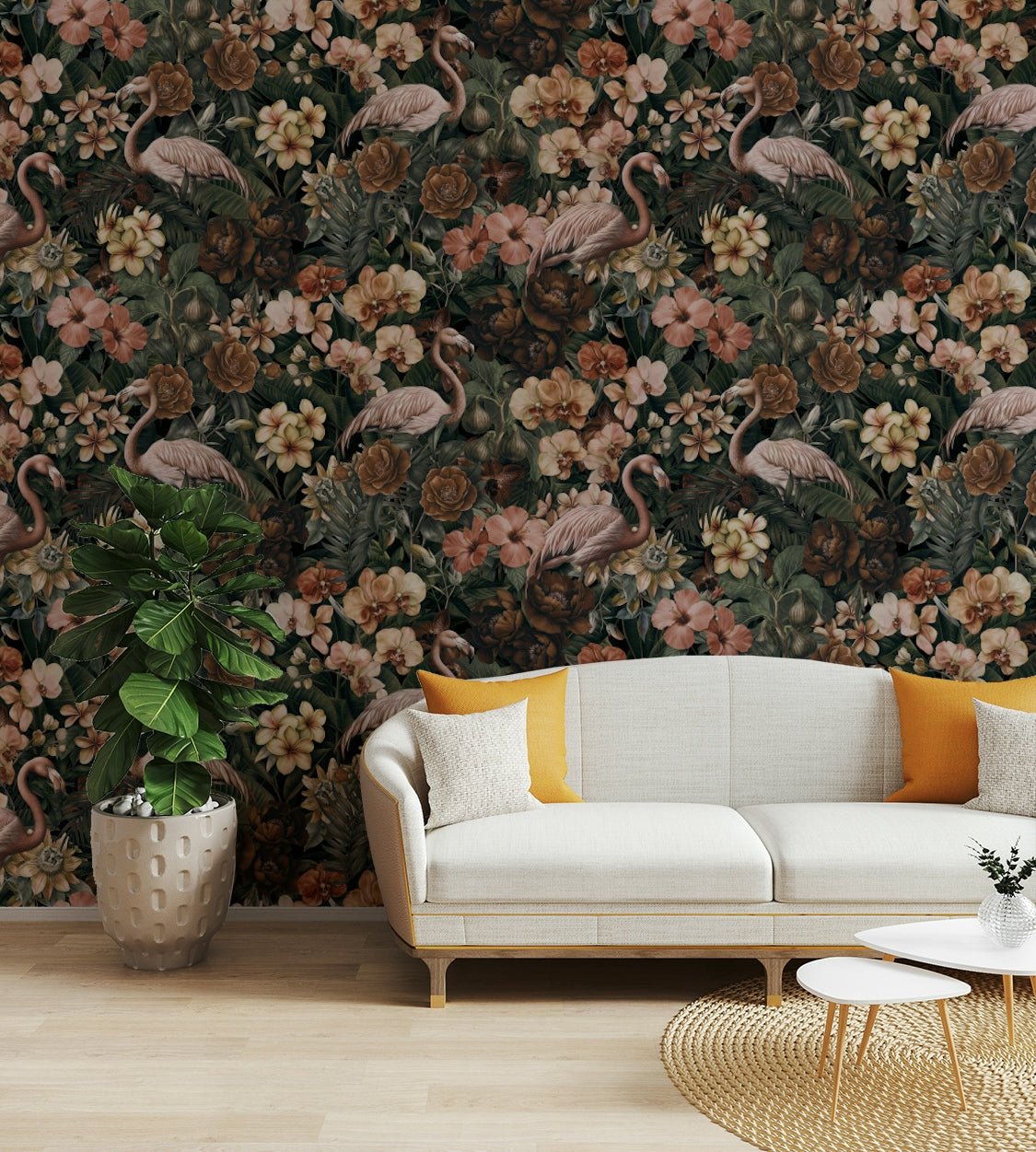 Peach and green flamingo wall design

