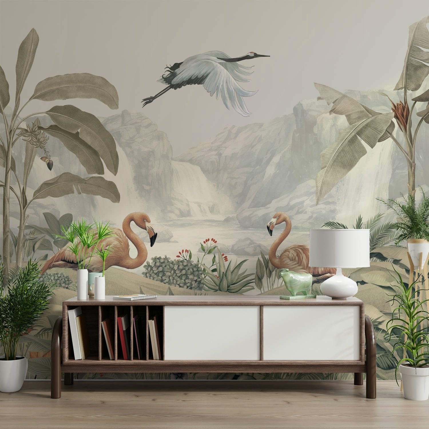 The colors are gentle and lush, with a natural, pink and green palette.

