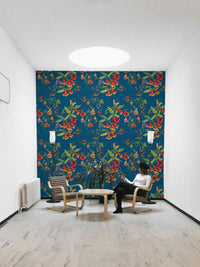 A beautiful botanical wallpaper mural with graceful birds.

