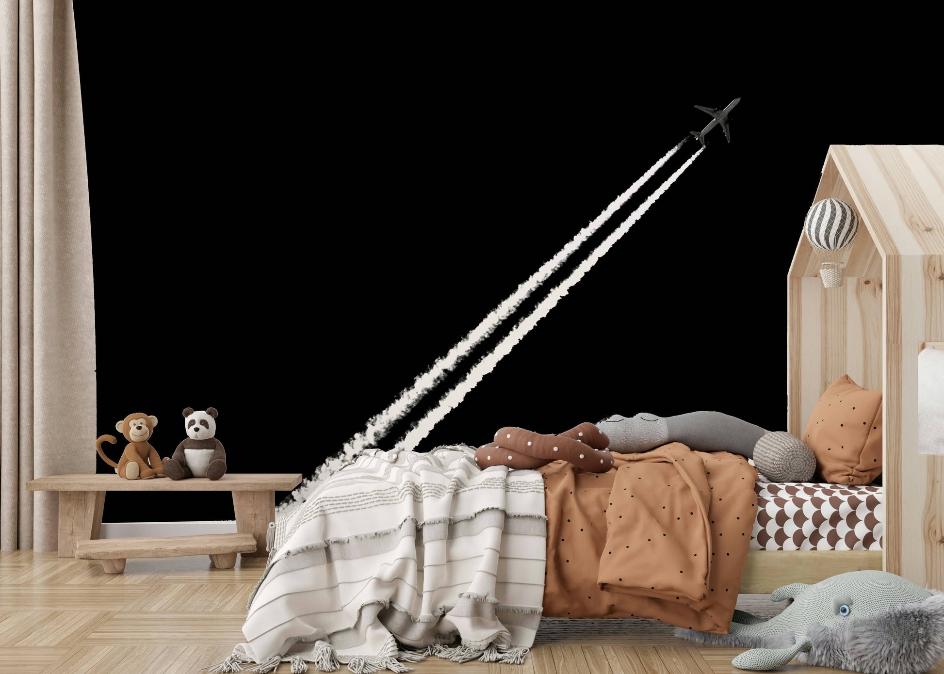 A calming modern abstract wallpaper mural that defines a space.

