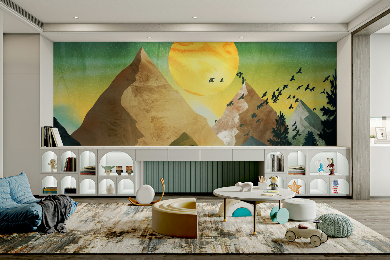 Large mountain range mural for a quiet study space.