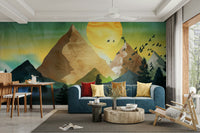 Scenic feature wall in a contemporary bedroom suite.