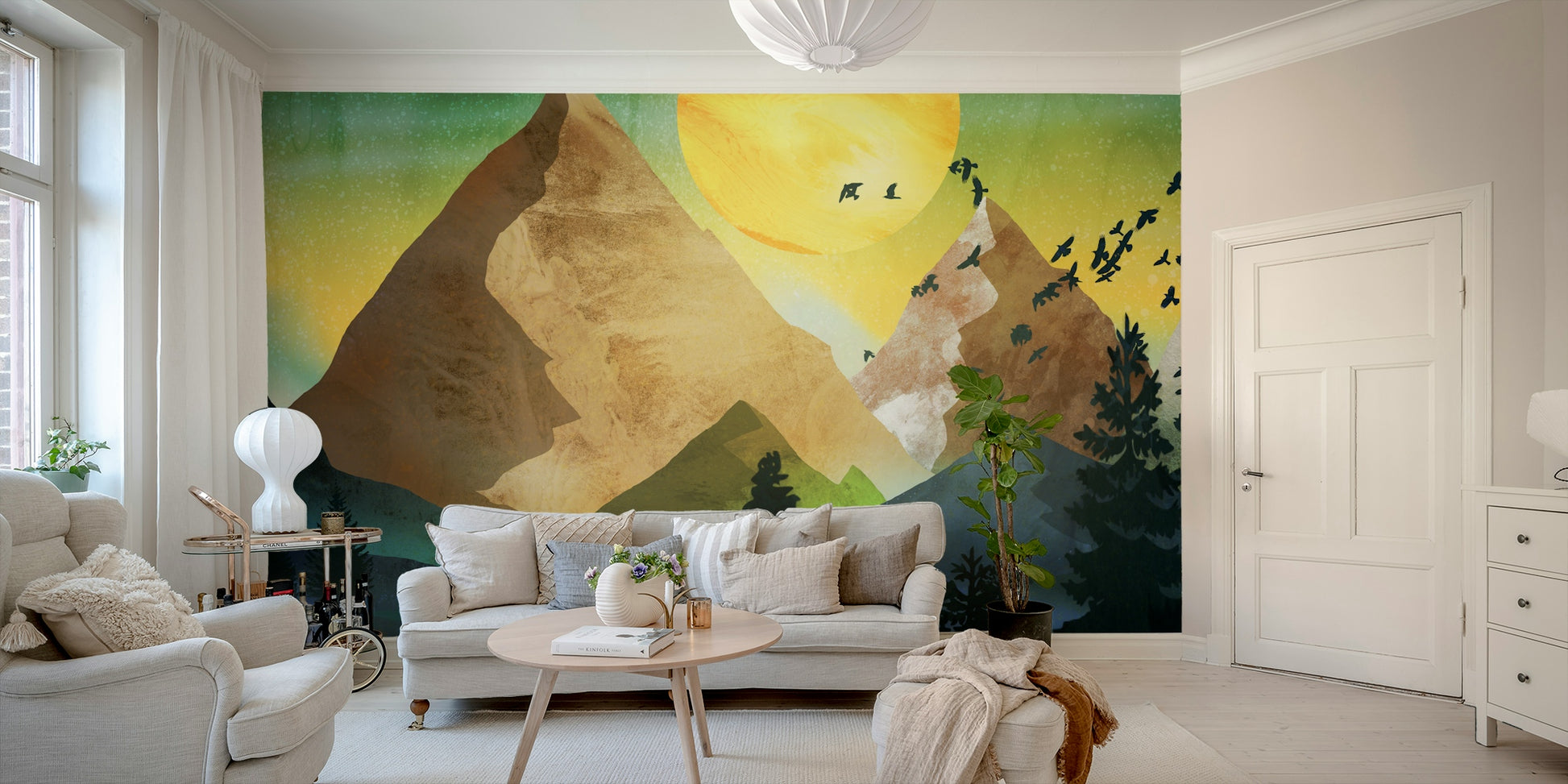 Monochrome wall decor for an urban living area.