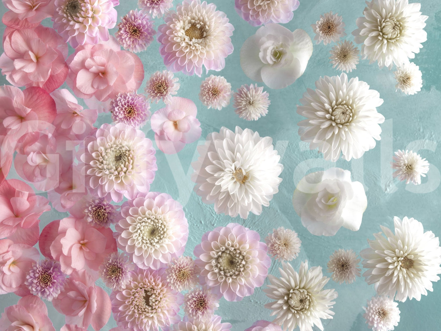 Floating flowers mural wallpaper for a light, airy feel.

