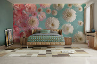 Floating Florals Wall Mural with soft pastel blooms.

