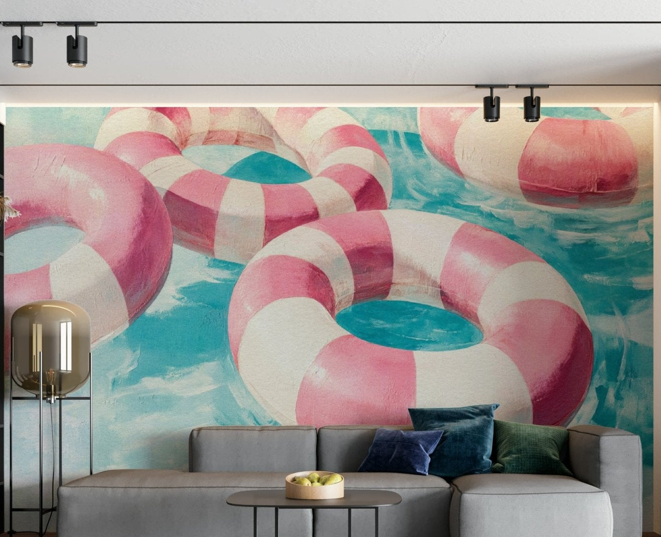Floating into Relaxation mural with soft abstract forms

