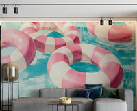Floating into Relaxation mural with soft abstract forms

