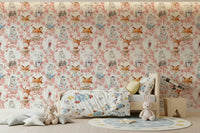 Cozy cheerful background happy creatures Floral Friends wall decoration.