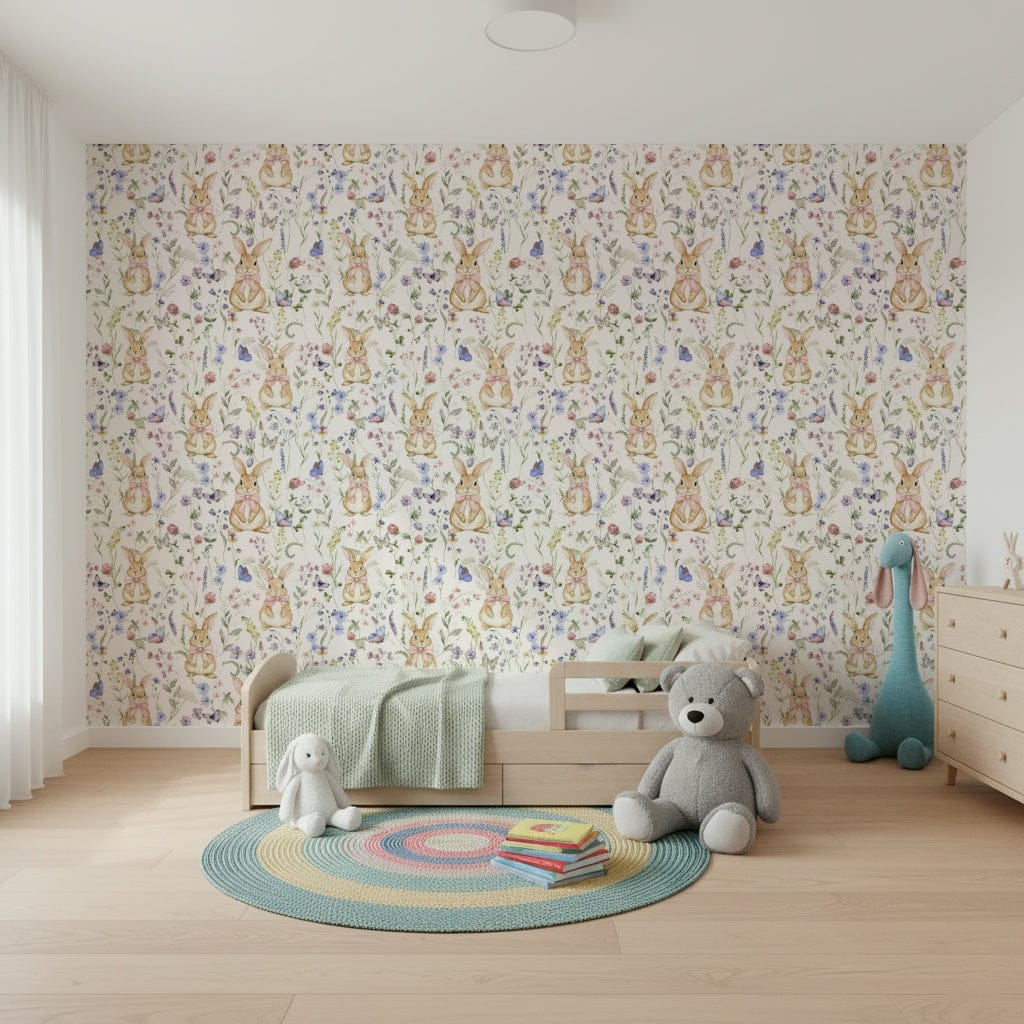 Whimsical home decor Floral Bunny Bliss, full of clover, violets, and charm.
